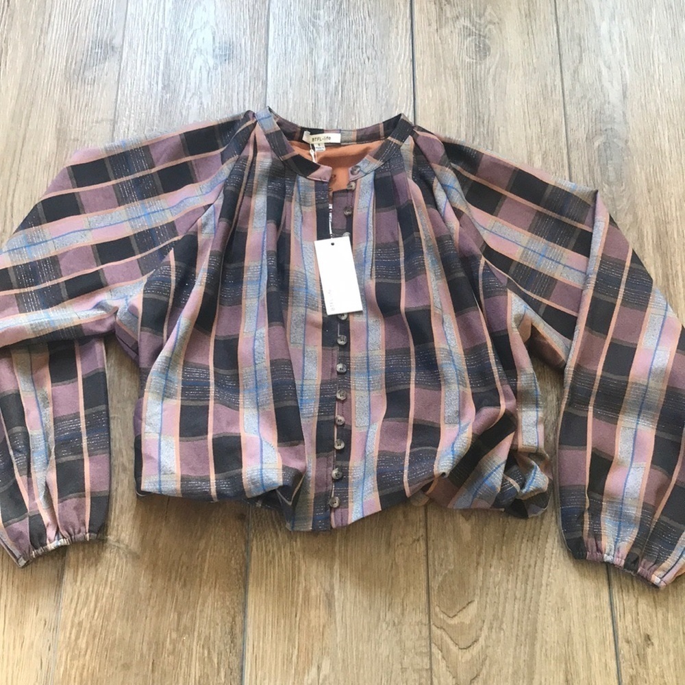 Plaid Button-Up Blouse